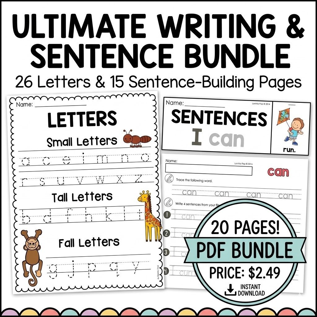 Early Handwriting & Sentence Building Bundle: Tall, Small, Fall Letters + Flip Book Sentences