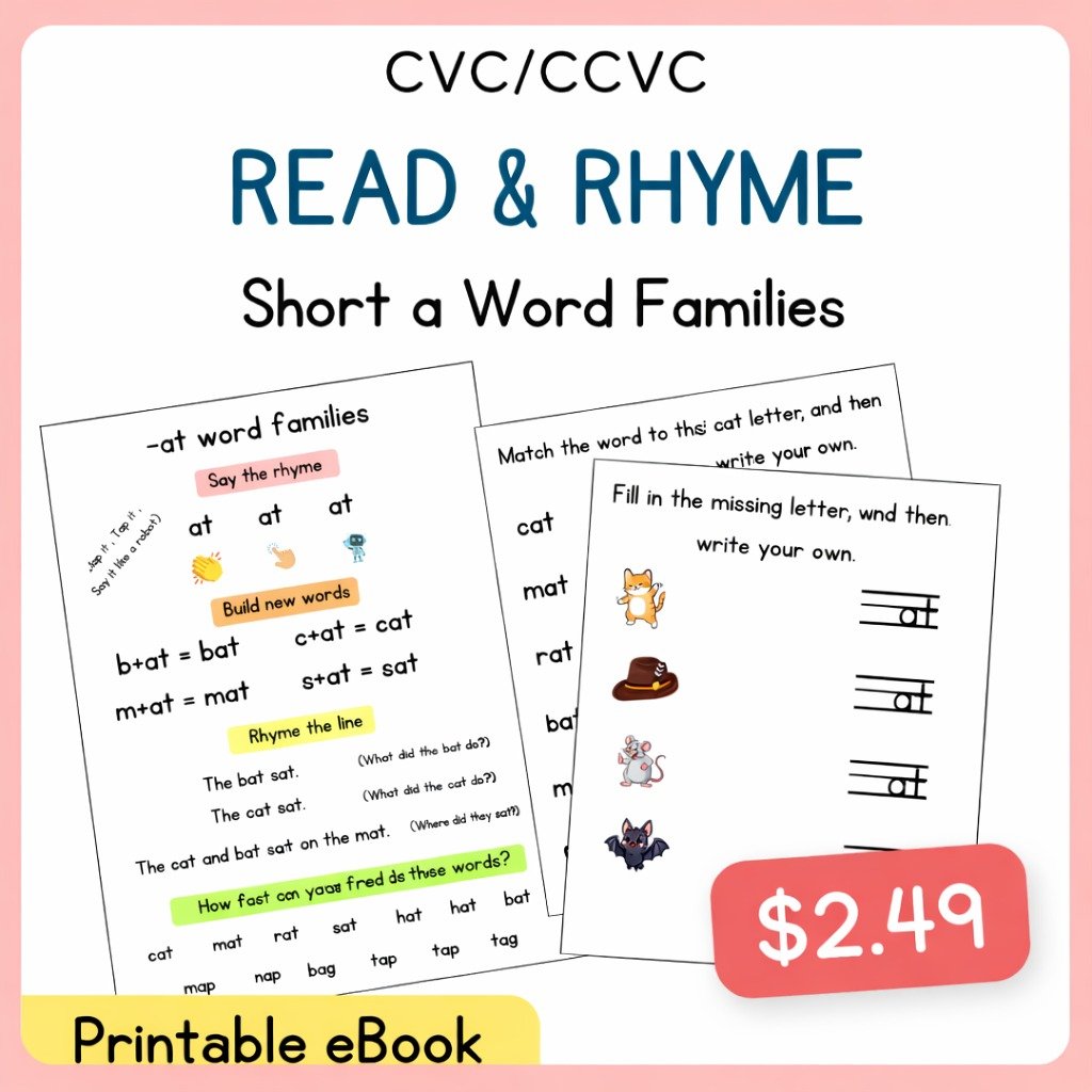 Short A Phonics Read and Rhyme Workbook